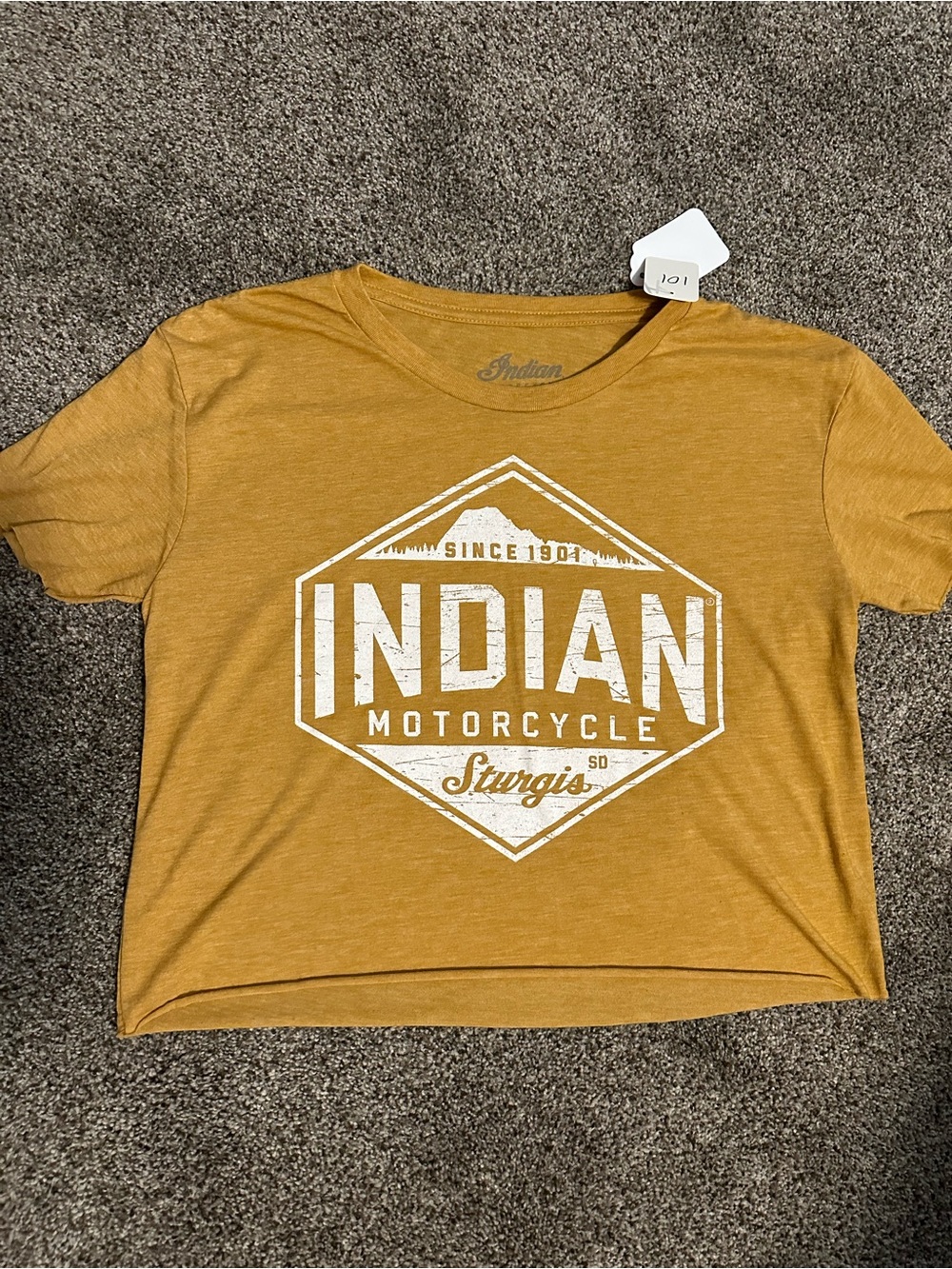Indian Motorcycle Sturgis Women’s Cropped Graphic Tee Mustard Yellow Size S